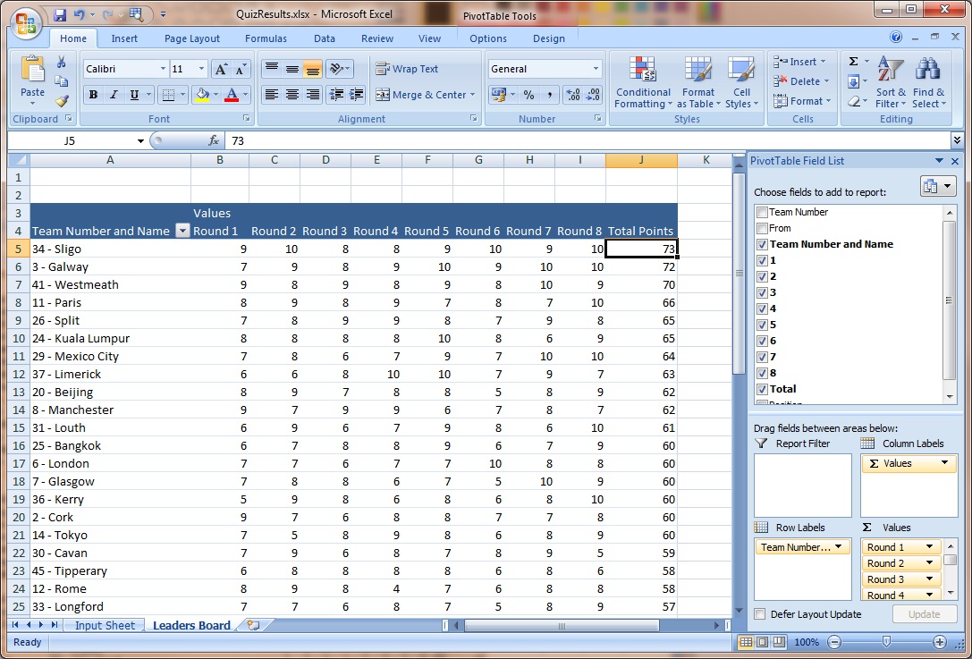 How to use Excel to Autogenerate a Quiz Scoreboard