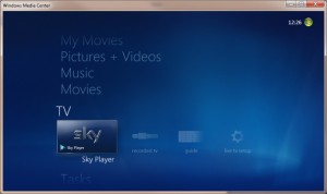 Windows Media Center Sky Player Welcome Screen