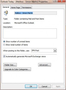 Outlook Properties Window